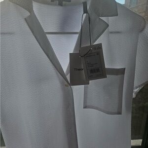 Theory Crisp White Textured Blouse
